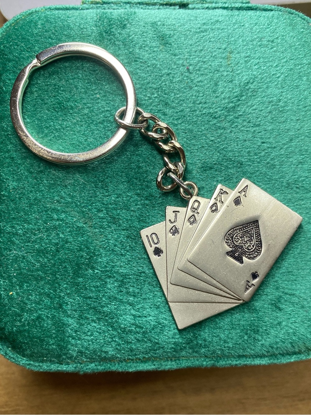 Royal Flush Poker Playing Cards Silver Keychain